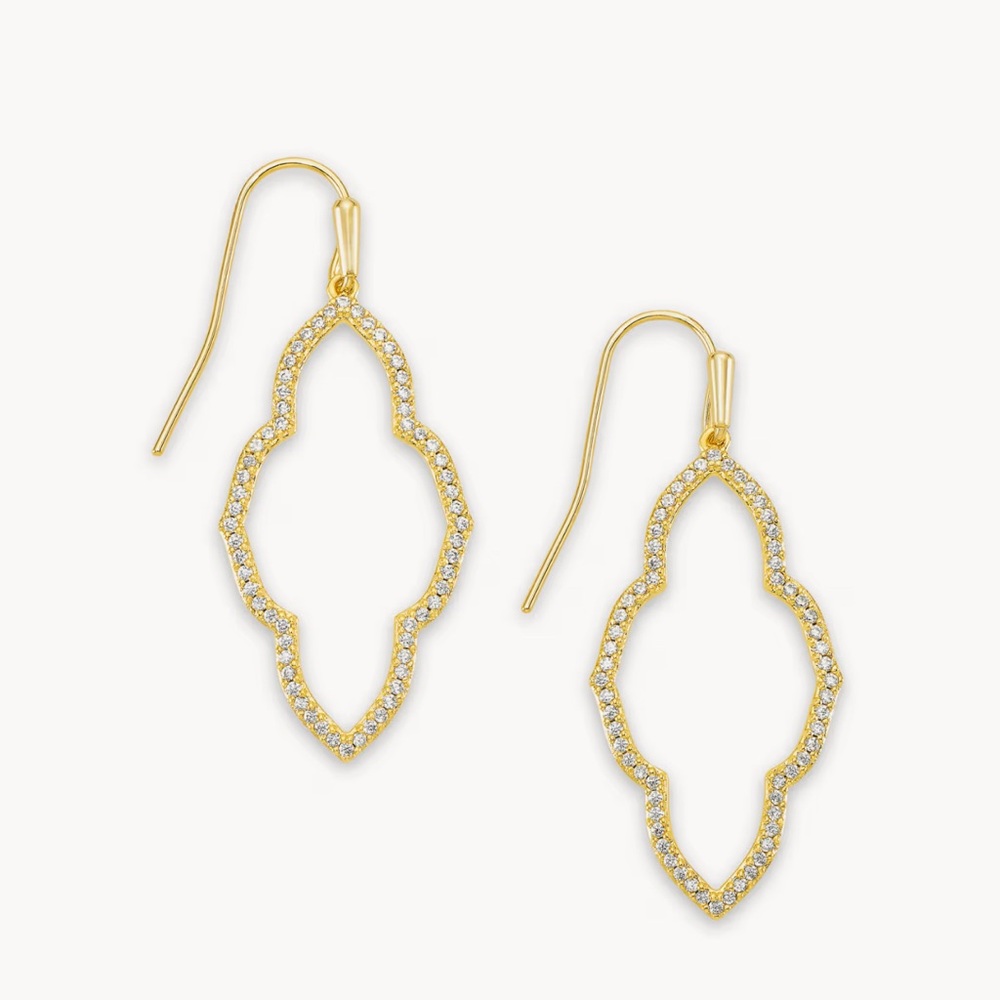 Kendra Scott Abbie Gold Small Open Frame Earrings in White Crystal